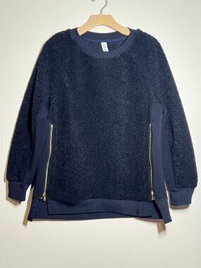 Varley DARK NAVY BLUE Kerri Side-Zip Sherpa Teddy Pullover Jacket Sweatshirt S